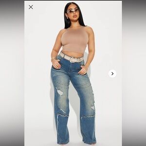 Fashion Nova Blue Distressed Straight Leg Jeans